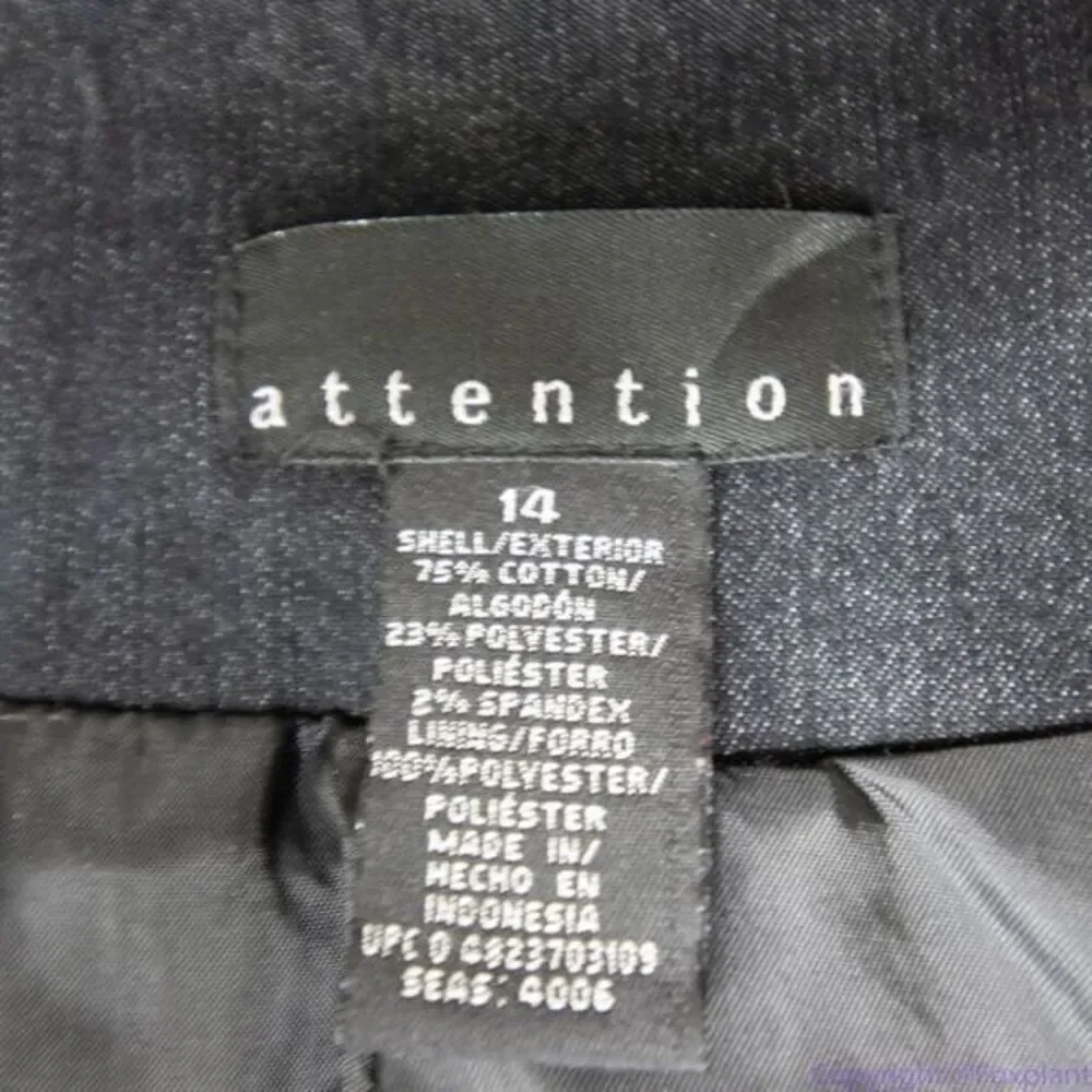 NWOT Attention women's black jean jacket‎ with epaulette, size 14